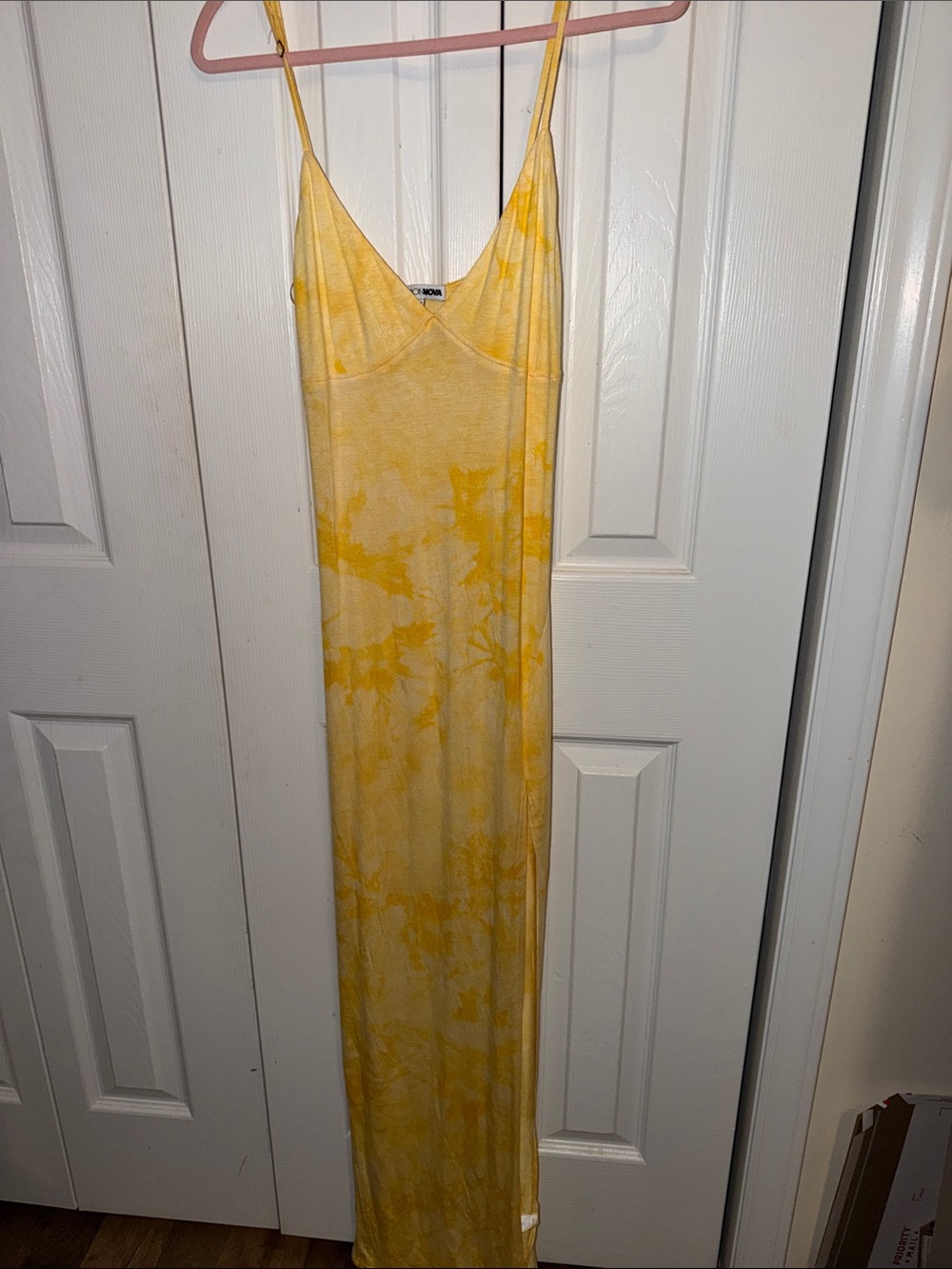Fashion Nova Yellow Tie-Dye Slip Maxi Dress